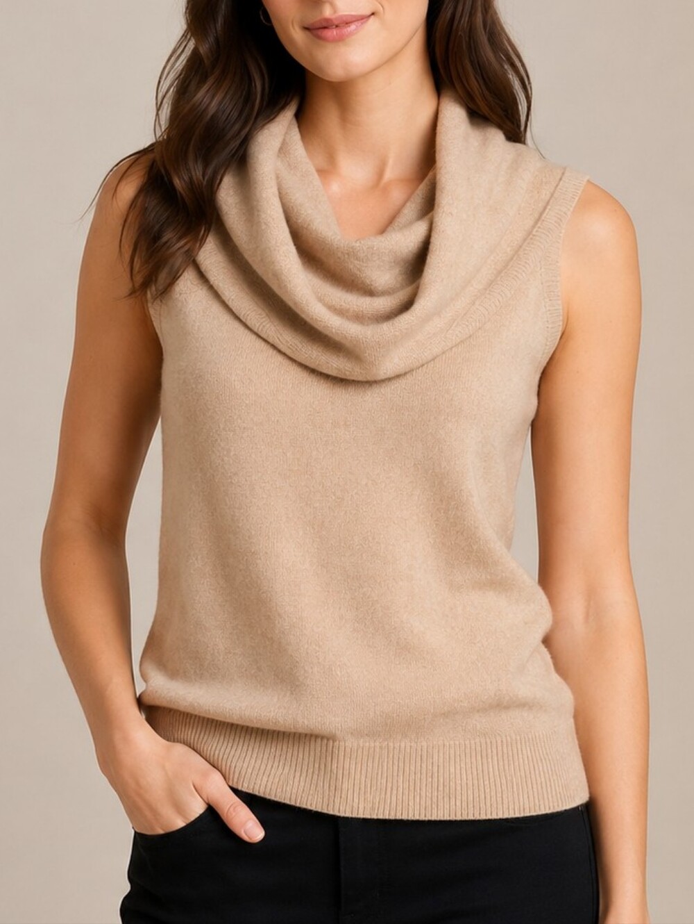 Saks 5th Ave Wool Cashmere Blend Heather Cowl Neck Sweater Tank Small Old Money